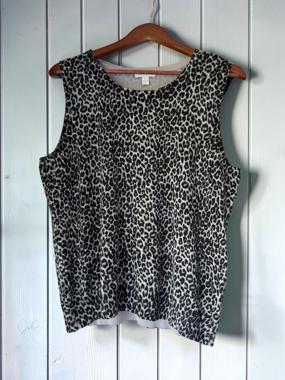 Charter Club Women's Animal Print Sleeveless Tank Top Gray Black Size XL